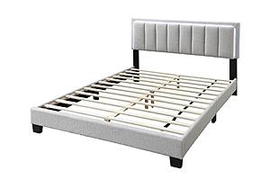 F9661Q Queen Bed - Light Gray Wool Fabric w/Built In Led Lights by Poundex