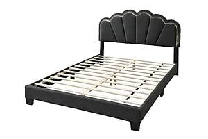 F9662Q Queen Bed - Charcoal Wool Fabric w/Built In Led Lights by Poundex