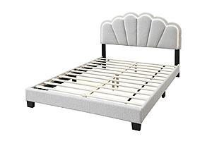 F9663Q Queen Bed - White Wool Fabric w/Built In Led Lights by Poundex