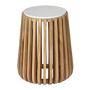 Brixton White Marble Wood End Table by Primo