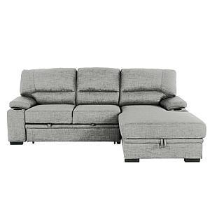 Gallo 93 in. Grey 2-Piece Right Facing Chaise Sleeper Sofa with Storage & Cupholder by Primo