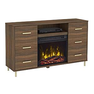 23" 6-Drawer Fireplace Console w/Logs Insert - Brown by Smart Furniture