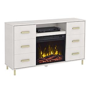 23" 6-Drawer Fireplace Console w/Logs Insert - White by Smart Furniture