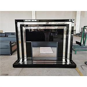 56" Mirrored Fireplace Mantle w/Logs Insert - Black by Smart Furniture