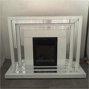 56" Mirrored Fireplace Mantle w/Logs Insert - White by Smart Furniture