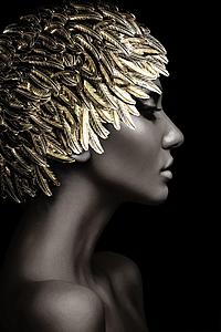SF1379 Temp Glass w/Foil - Woman Gold Leaves (40x60) by Classy Art