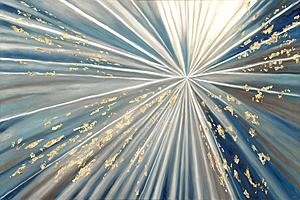 SF1381 Temp Glass w/Foil - Starbust Blue/Gold/White (40x60) by Classy Art