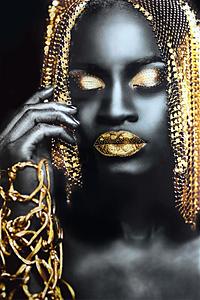 SF1427R Temp Glass w/Foil & Rhinestones - Woman Gold Hair (40x60) by Classy Art
