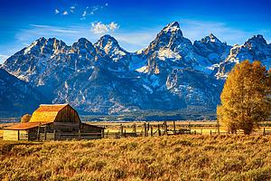 SF1706 Temp Glass w/Foil - Mountainous Barn (60x40) by Classy Art