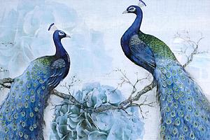 SF1740R Temp Glass w/Foil & Rhinestones - Peacocks (60x40) by Classy Art