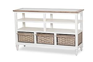 Island Breeze 3-Basket Entertainment Centre - Weathered Wood/White by Lineage Collections