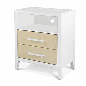 Miramar 2 Drawer Woven Nightstand w/Power and USB A + C - Sand and Stark White by Lineage Collections
