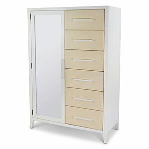 Miramar Woven Mirrored Door & 6 Drawer Chest - Sand and Stark White by Lineage Collections