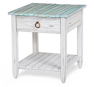 Picket Fence End Table - Distressed Bleu/White by Lineage Collections
