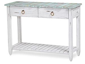 Picket Fence Console Table - Distressed Bleu/White by Lineage Collections