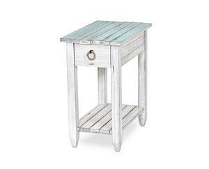 Picket Fence Chairside Table - Distressed Bleu/White by Lineage Collections