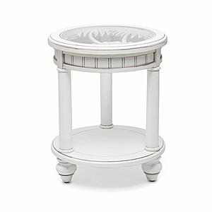 Monaco Round End Table w/Palms Insert - White by Lineage Collections
