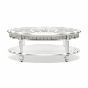 Monaco Oval Coffee Table w/Palms Insert - White by Lineage Collections