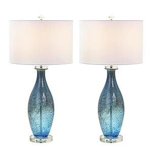 Tone Art Glass Table Lamp w/Dazzling Crystal Base (Set of 2) - Blue by Lineage Collections