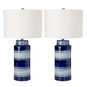 Ceramic Coastal Table Lamp (Set of 2) - Navy & White by Lineage Collections
