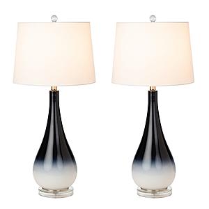 Stunning Ombre Glass Table Lamp w/Linen Shade (Set of 2) - Black & White by Lineage Collections