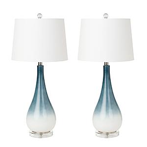 Stunning Ombre Glass Table Lamp w/Linen Shade (Set of 2) - Blue & White by Lineage Collections