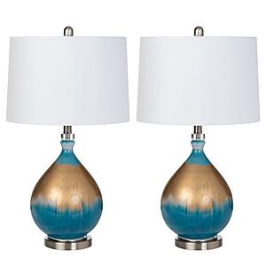 27" Glass Table Lamp (Set of 2) - Gold & Blue by Lineage Collections