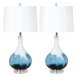 Ombre 28" Stunning Glass Table Lamp w/Linen Shade (Set of 2) - Blue by Lineage Collections