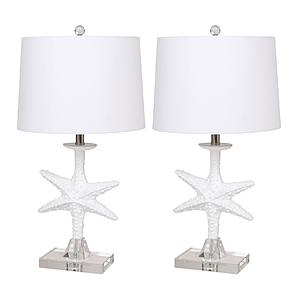 28" Coastal Starfish Table Lamps w/Crystal Base (Set of 2) - White by Lineage Collections