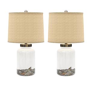 Shoreline Treasures 27" Glass Table Lamp w/Seashells and Burlap Shade (Set of 2) - Clear by Lineage Collections