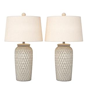 Luna 27" Ceramic Table Lamp w/Gentle Distressing (Set of 2) - White & Blue by Lineage Collections