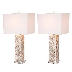 Mother of Pearls Coastal Table Lamp w/Linen Shade (Set of 2) - Pearl by Lineage Collections