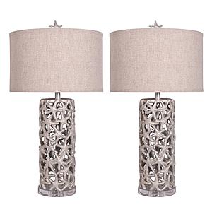 30" Elegant Starfish Table Lamp w/Linen Shade (Set of 2) - Beige by Lineage Collections