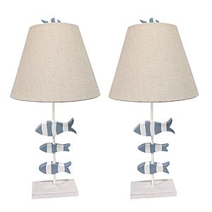 Fish Coastal Table Lamp (Set of 2) - Blue & White by Lineage Collections