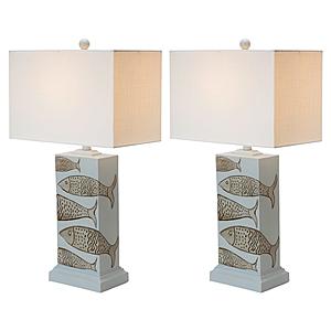 28" Coastal Fish Table Lamp (Set of 2) - Blue & Natural by Lineage Collections