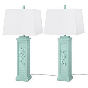 Sea Horse Shutter 32b Coastal Table Lamp w/USB Charging Port (Set of 2) - Teal by Lineage Collections