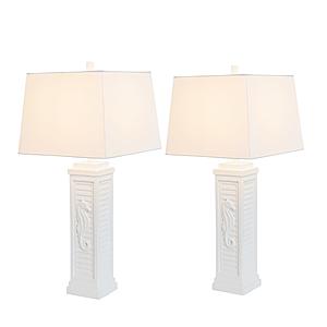 Sea Horse Shutter 32b Coastal Table Lamp w/USB Charging Port (Set of 2) - White by Lineage Collections