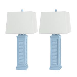 Stunning Shutter Table Lamp w/Linen Shade & USB Charging Port (Set of 2) - Blue by Lineage Collections