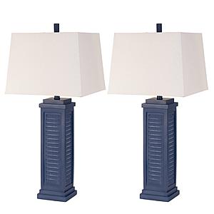 Stunning Shutter Table Lamp w/Linen Shade & USB Charging Port (Set of 2) - Navy by Lineage Collections