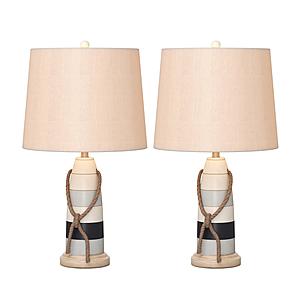 Buoy 27" Poly Coastal Table Lamp (Set of 2) - White and Blue by Lineage Collections