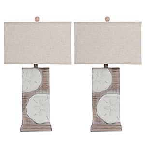 San Dollar Coastal Sea Shell Table Lamps w/USB Charging Port (Set of 2) - Natural by Lineage Collections