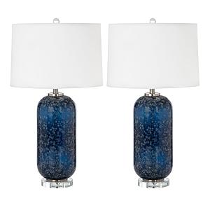 Stunning Glass Table Lamp w/Linen Shade (Set of 2) - Blue by Lineage Collections