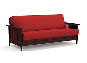 Premium Futon Set - Full Size - Denali Dark Cherry Wall Hugger Frame, Mattress w/Removable Suede Cover