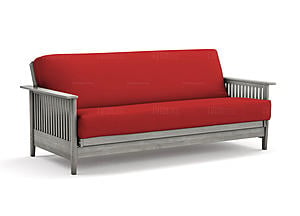 Premium Futon Set - Full Size - Denali Gray Wall Hugger Frame, Mattress w/Removable Suede Cover