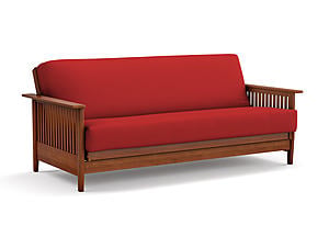 Futon Set - Full Size - Denali Warm Cherry Wall Hugger Frame, Mattress w/Removable Solid Cover