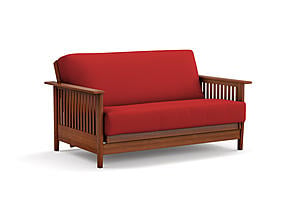Futon Set - Loveseat Size - Denali Warm Cherry Wall Hugger Frame, Mattress w/Removable Solid Cover