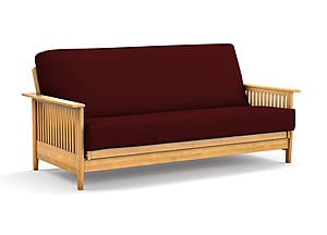 Futon Set - Queen Size - Denali Natural Wall Hugger Frame, Mattress w/Removable Solid Cover