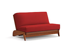 Futon Set - Loveseat Size - Dillon Warm Cherry Wall Hugger Frame, Mattress w/Removable Solid Cover