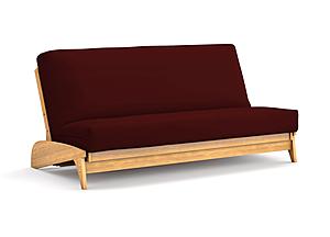 Futon Set - Queen Size - Dillon Natural Wall Hugger Frame, Mattress w/Removable Solid Cover