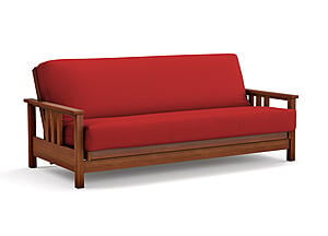 Premium Futon Set - Full Size - Durango Warm Cherry Wall Hugger Frame, Mattress w/Removable Suede Cover
